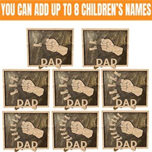 Personalized Fists Fathers Day Wood Sign, Custom Dad Plaque Family Tree Frames Wooden Plaques Decor Engraved Family Names Desk Plaque for Dad、Daddy、Papa、Grandpa from Daughter, Son,Wife - Dad、Grandpa Gifts