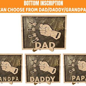 Personalized Fists Fathers Day Wood Sign, Custom Dad Plaque Family Tree Frames Wooden Plaques Decor Engraved Family Names Desk Plaque for Dad、Daddy、Papa、Grandpa from Daughter, Son,Wife - Dad、Grandpa Gifts