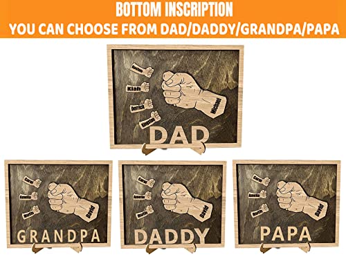 Personalized Fists Fathers Day Wood Sign, Custom Dad Plaque Family Tree Frames Wooden Plaques Decor Engraved Family Names Desk Plaque for Dad、Daddy、Papa、Grandpa from Daughter, Son,Wife - Dad、Grandpa Gifts
