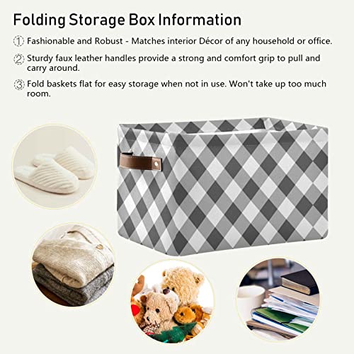 xigua Grey Buffalo Plaid Storage Basket Storage Bin Organizer Basket, Foldable Rectangular Storage Box with Handles for Home Office