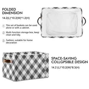 xigua Grey Buffalo Plaid Storage Basket Storage Bin Organizer Basket, Foldable Rectangular Storage Box with Handles for Home Office