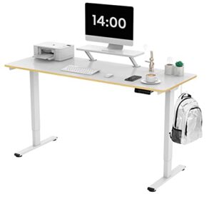 sanodesk height adjustable desk 55 inch, electric standing desk/w usb charging ports, white sit stand desk for home office with monitor shelf (55 x 24 inches)