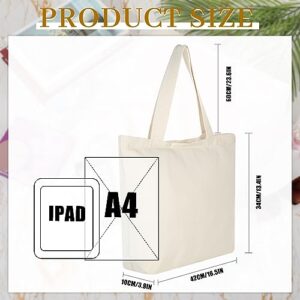 Epakh 10 Pack Natural Tote Bag with Zipper Reusable Canvas Grocery Bag Blank Cotton Tote Bags with Handles Large Plain Shopping Totes for Women Men DIY Painting Crafting Multipurpose Totes Set, Beige