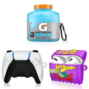 (3 pack) cute airpod case for airpods pro,3d kawaii silicone cartoon funny cool protective cover accessories for apple air pod pro charging case for girls boys (bubble gum+sport water+game controller)