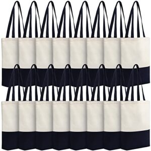 16 pack canvas tote bags cotton grocery totes navy blue and natural large shopping totes bags reusable canvas bags bulk with handle for women men kitchen diy multipurpose totes set