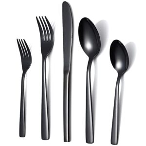 black silverware set, flatware set for 8 40 piece premium stainless steel square cutlery set include fork spoon knife kitchen tableware utensil set, smooth thickened edge mirror polished, briout