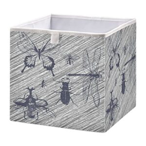 wellday storage basket dragonfly butterfly insect grey foldable 11 x 11 x 11 in cube storage bin home decor organizer storage baskets box for toys, books, shelves, closet, laundry, nursery
