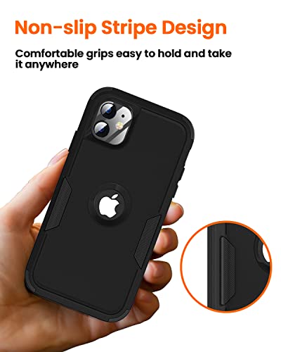 FireNova Design for iPhone 11 Case, with [Tempered Glass Screen Protector][Shockproof] [Dropproof],Protective Heavy-Duty 3 in 1 Tough Rugged Non-Slip Protective Phone Case Cover,6.1 Inch,Black
