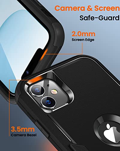 FireNova Design for iPhone 11 Case, with [Tempered Glass Screen Protector][Shockproof] [Dropproof],Protective Heavy-Duty 3 in 1 Tough Rugged Non-Slip Protective Phone Case Cover,6.1 Inch,Black