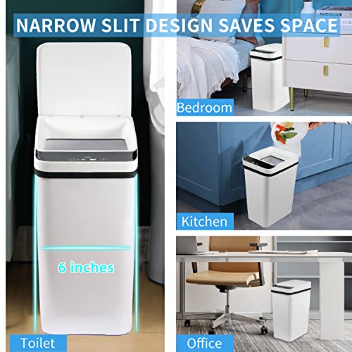 TemphytBong White Automatic Touchless Narrow Covered Bathroom Trash Can with Lids 2.5 Gallon Slim Motion Sensor Trash Can for Kitchen Bedroom Office Toilet Rechargeable Plastic Lidded Garbage Can