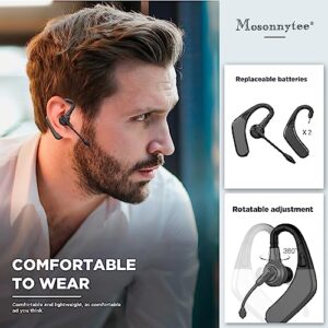 Mosonnytee Bluetooth earpiece Bluetooth Headset Noise Cancelling Headphone with Microphone Trucker Bluetooth Headset Single Ear Hands-Free Headphones with Replaceable Batteries