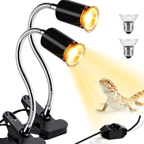 Rnyloas Reptile Heat Lamp 360° Rotatable, Reptile Basking Lamp with Dimmable Switch, 2 Pack Full Spectrum 25W & 50W UVA UVB Bulb for Aquarium, Reptiles,Lizard, Turtle, Snake