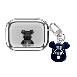 electroplated airpod case designed for airpod pro full protective case cover with keychain cute girls men durable shockproof anti lost case for airpod pro charging case (square bear)
