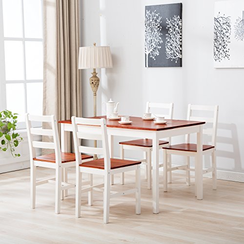 5-Piece Dining Table Set, Kitchen Dinner Table and 4 Chairs