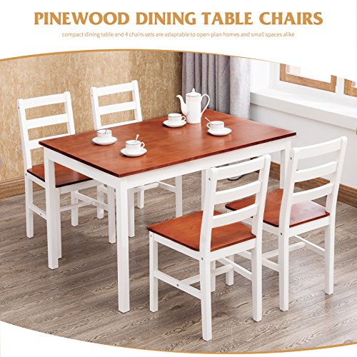 5-Piece Dining Table Set, Kitchen Dinner Table and 4 Chairs