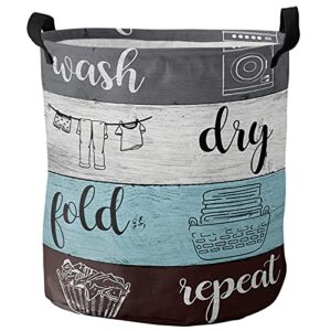 Laundry Room Large Laundry Basket,Collapsible Bag with Easy Carry Handles,Bathroom Dry Wash Fold Repeat Grey Blue White Brown Farmhouse Wood Waterproof Foldable Freestanding Hamper,Folding Storage