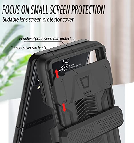 COCOING for Samsung Galaxy Z Flip 3 Case with Hinge Protection Device and Sliding Camera Protection Cover,Military-Grade Armor Protection Case for Samsung Z Flip 3 5G (Black)