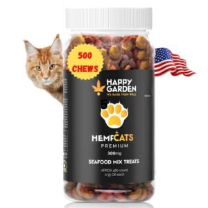 happy garden cat calming treats for anxiety relief with hemp - new shape calming treats for cats with aggression grooming and travel anxiety - calming chews for cats are made in usa