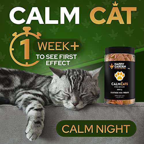 HAPPY GARDEN Cat Calming Treats for Anxiety Relief with Hemp - New Shape Calming Treats for Cats with Aggression Grooming and Travel Anxiety - Calming Chews for Cats are Made in USA