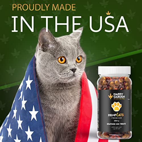 HAPPY GARDEN Cat Calming Treats for Anxiety Relief with Hemp - New Shape Calming Treats for Cats with Aggression Grooming and Travel Anxiety - Calming Chews for Cats are Made in USA