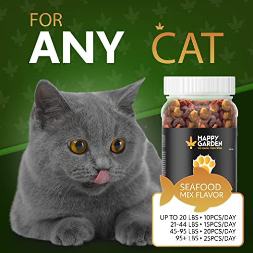 HAPPY GARDEN Cat Calming Treats for Anxiety Relief with Hemp - New Shape Calming Treats for Cats with Aggression Grooming and Travel Anxiety - Calming Chews for Cats are Made in USA