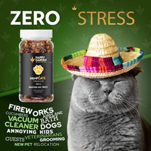 HAPPY GARDEN Cat Calming Treats for Anxiety Relief with Hemp - New Shape Calming Treats for Cats with Aggression Grooming and Travel Anxiety - Calming Chews for Cats are Made in USA