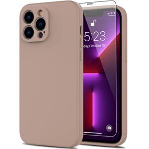 deenakin for iphone 13 pro max case with screen protector,pass 16ft drop tested durable soft silicone gel rubber cover,slim fit protective phone case for iphone 13 pro max 6.7" light brown