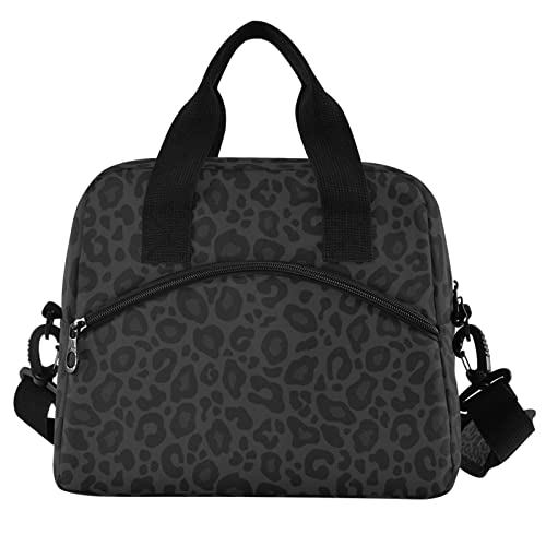 Oarencol Black Leopard Insulated Lunch Bag Animal Skin Print Reusable Cooler Lunch Tote Box with Shoulder Strap for Work Picnic School Beach