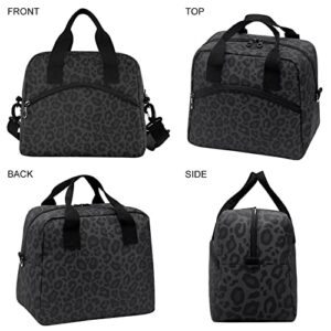 Oarencol Black Leopard Insulated Lunch Bag Animal Skin Print Reusable Cooler Lunch Tote Box with Shoulder Strap for Work Picnic School Beach