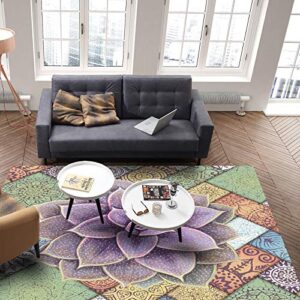 Mandala Pattern Backdrop Purple Succulent Pot Plant Area Rug 2'7"x5',Outdoor Indoor Small Carpet Runner for Kids Teen Girls Boys Bedroom,Living Room,Bathroom,Classroom,Office,Kitchen,Washable Area+Rug