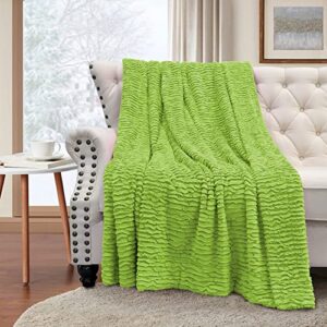 BYTIDE Cloud Striped Oversized Faux Fur Plush Throw Blankets with Rippled/Pleated Design, Super Soft Warm Cozy Fluffy Fuzzy Luxury Throw for Couch Sofa Chair Bed Cover, 60 x 70 in, Lime Green