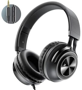 mevoix on ear headphones with microphone, wired headphones for adults teens kids, deep bass, memory foam earpads, foldable noise isolating wired stereo headphones for computer laptop smartphone
