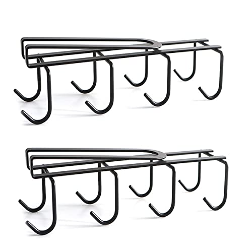 Coffee Mug Holder Under Cabinet - 9 Hooks Cup Organizer for 1.18" Thickness Cabinet Hanging Mug Rack Tea Cup and Utensil Hooks Drilling Free Mug Hanger Under Shelf, Black