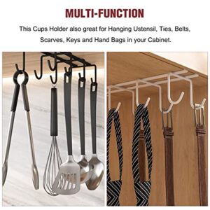 Coffee Mug Holder Under Cabinet - 9 Hooks Cup Organizer for 1.18" Thickness Cabinet Hanging Mug Rack Tea Cup and Utensil Hooks Drilling Free Mug Hanger Under Shelf, Black