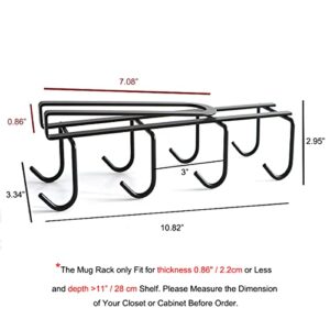 Coffee Mug Holder Under Cabinet - 9 Hooks Cup Organizer for 1.18" Thickness Cabinet Hanging Mug Rack Tea Cup and Utensil Hooks Drilling Free Mug Hanger Under Shelf, Black