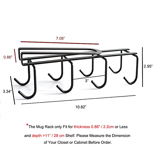 Coffee Mug Holder Under Cabinet - 9 Hooks Cup Organizer for 1.18" Thickness Cabinet Hanging Mug Rack Tea Cup and Utensil Hooks Drilling Free Mug Hanger Under Shelf, Black