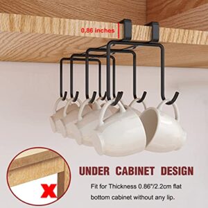 Coffee Mug Holder Under Cabinet - 9 Hooks Cup Organizer for 1.18" Thickness Cabinet Hanging Mug Rack Tea Cup and Utensil Hooks Drilling Free Mug Hanger Under Shelf, Black