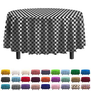 exquisite 12-pack - premium plastic tablecloth 84 inch round table cover - checkered