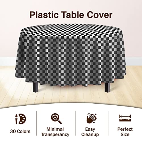 Exquisite 12-Pack - Premium Plastic Tablecloth 84 Inch Round Table Cover - Checkered