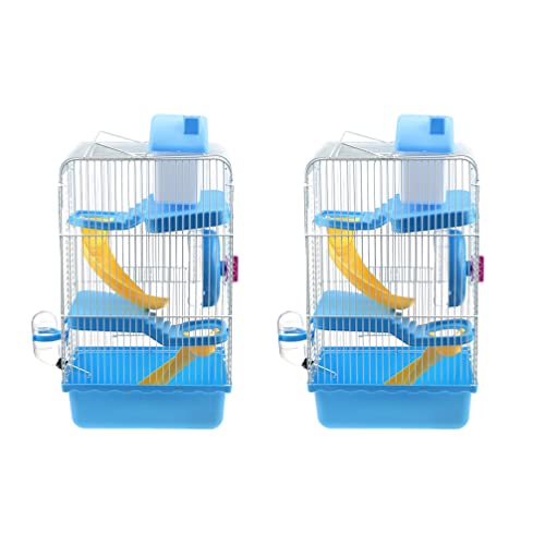 Plastic Hamster Cage Three Layers Hamster House Cage Portable Small Pets Carrier for Mouse Rat Small Animals (Blue)