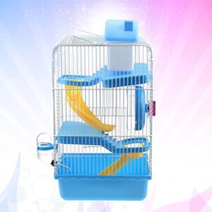 Plastic Hamster Cage Three Layers Hamster House Cage Portable Small Pets Carrier for Mouse Rat Small Animals (Blue)