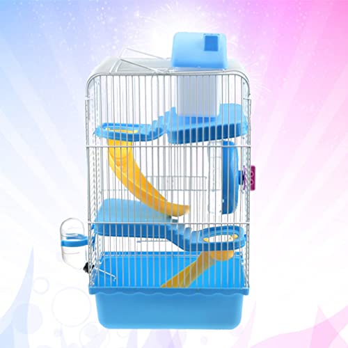 Plastic Hamster Cage Three Layers Hamster House Cage Portable Small Pets Carrier for Mouse Rat Small Animals (Blue)