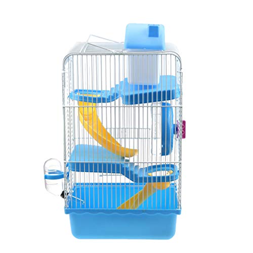 Plastic Hamster Cage Three Layers Hamster House Cage Portable Small Pets Carrier for Mouse Rat Small Animals (Blue)