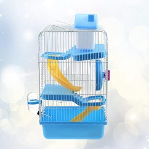 Plastic Hamster Cage Three Layers Hamster House Cage Portable Small Pets Carrier for Mouse Rat Small Animals (Blue)