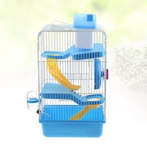 Plastic Hamster Cage Three Layers Hamster House Cage Portable Small Pets Carrier for Mouse Rat Small Animals (Blue)