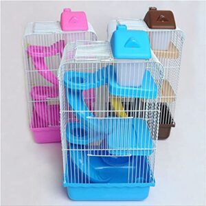 Plastic Hamster Cage Three Layers Hamster House Cage Portable Small Pets Carrier for Mouse Rat Small Animals (Blue)