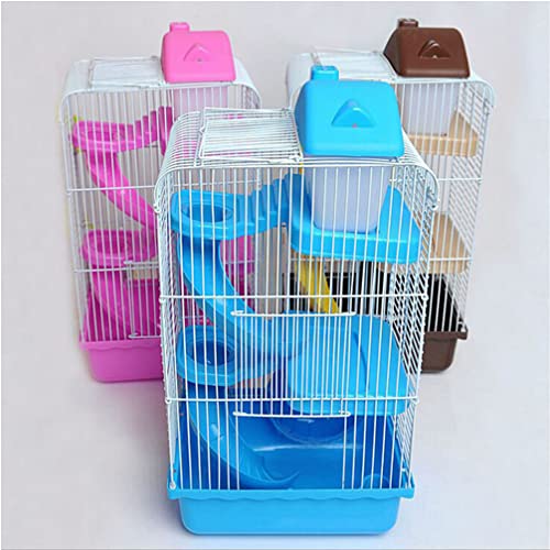 Plastic Hamster Cage Three Layers Hamster House Cage Portable Small Pets Carrier for Mouse Rat Small Animals (Blue)