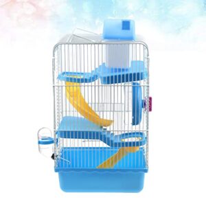 Plastic Hamster Cage Three Layers Hamster House Cage Portable Small Pets Carrier for Mouse Rat Small Animals (Blue)