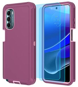 onola moto g stylus 5g 2022 case with hd screen protector, winered pink tpu+pc shock-absorbent cover [not for 2021/4g]