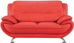 american eagle furniture highland mid century modern leather upholstered living room loveseat, red